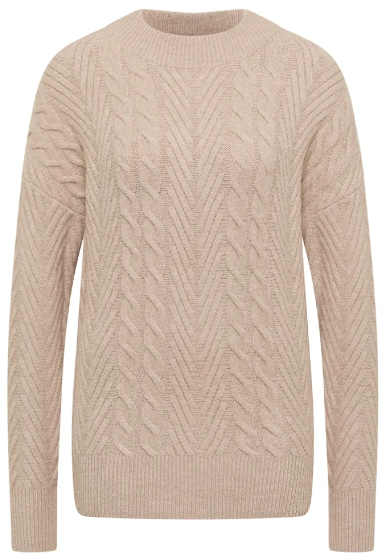 Pullover mit Zopfmuster sandalwood beige melange