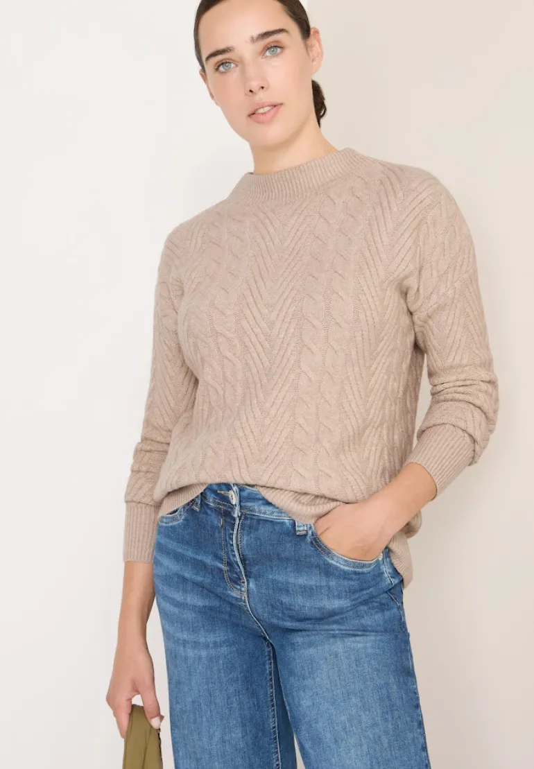 Pullover mit Zopfmuster sandalwood beige melange