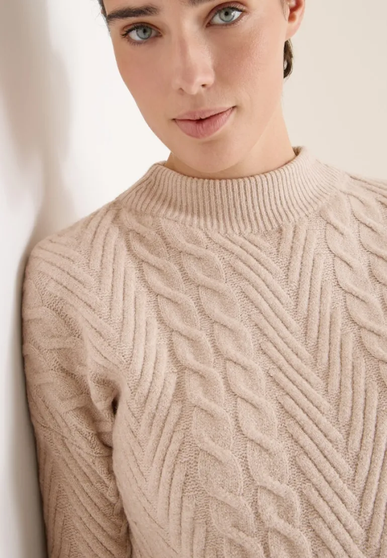 Pullover mit Zopfmuster sandalwood beige melange