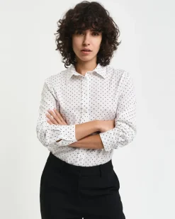 Regular Fit Bluse aus Baumwoll-Voile mit Punktemuster eggshell