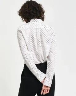 Regular Fit Bluse aus Baumwoll-Voile mit Punktemuster eggshell