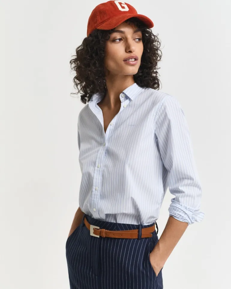 Regular Fit Classic Popeline Hemd mit Streifen light blue