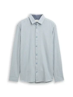 Regular Fit Flanell-Hemd mit Muster light blue fine stripe