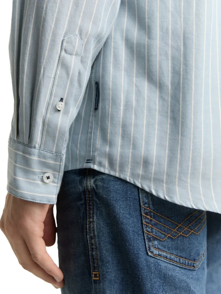 Regular Fit Flanell-Hemd mit Muster light blue fine stripe