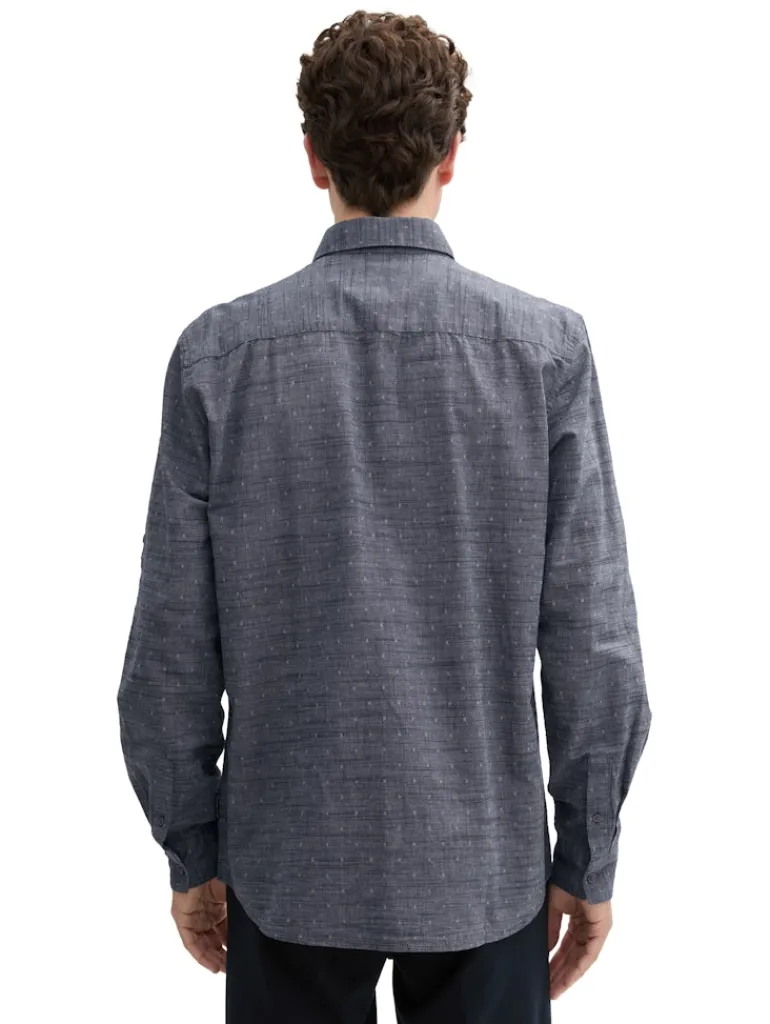 Regular Fit Hemd mit Turn-up-Funktion navy white fil a fil dobby