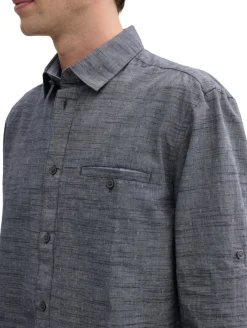 Regular Fit Hemd mit Turn-up-Funktion navy white fil a fil dobby