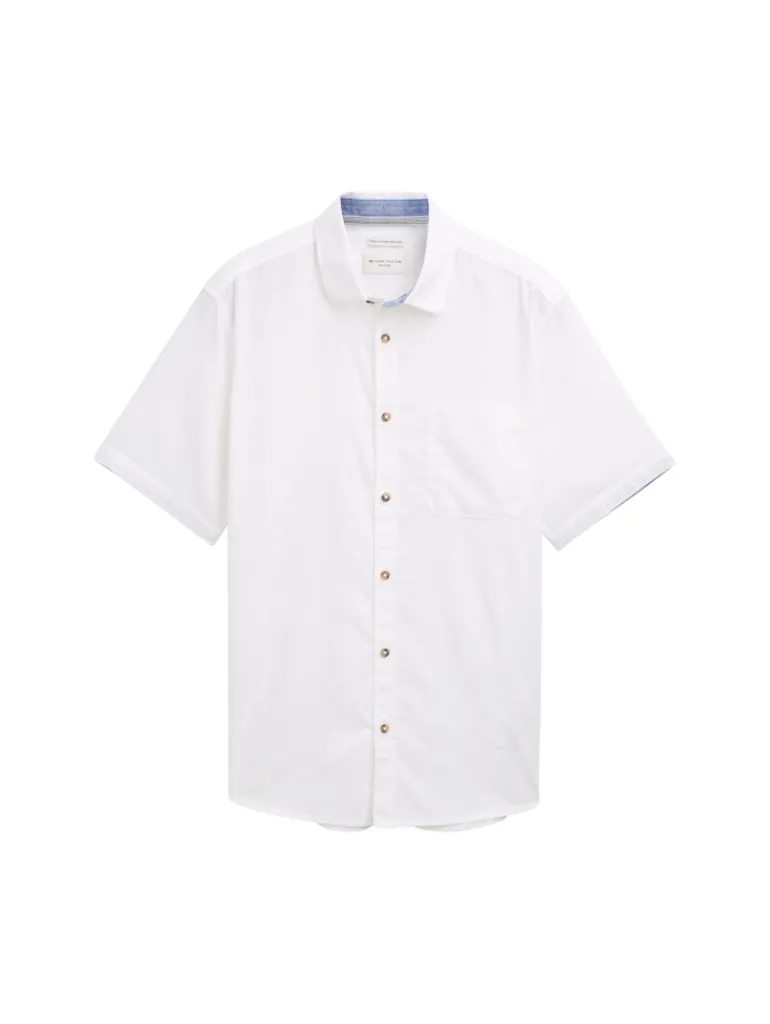 Regular Fit Kurzarmhemd mit Leinenanteil white