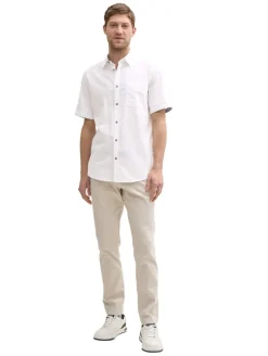 Regular Fit Kurzarmhemd mit Leinenanteil white