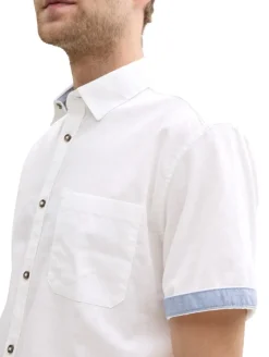 Regular Fit Kurzarmhemd mit Leinenanteil white