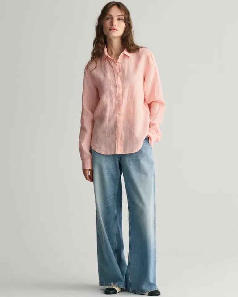 Regular Fit Leinen Chambray Bluse peachy pink