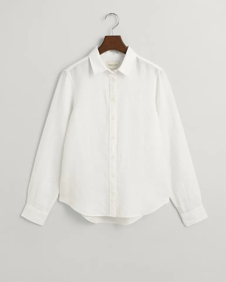 Regular Fit Leinen Chambray Bluse white