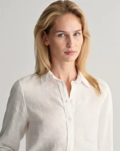 Regular Fit Leinen Chambray Bluse white
