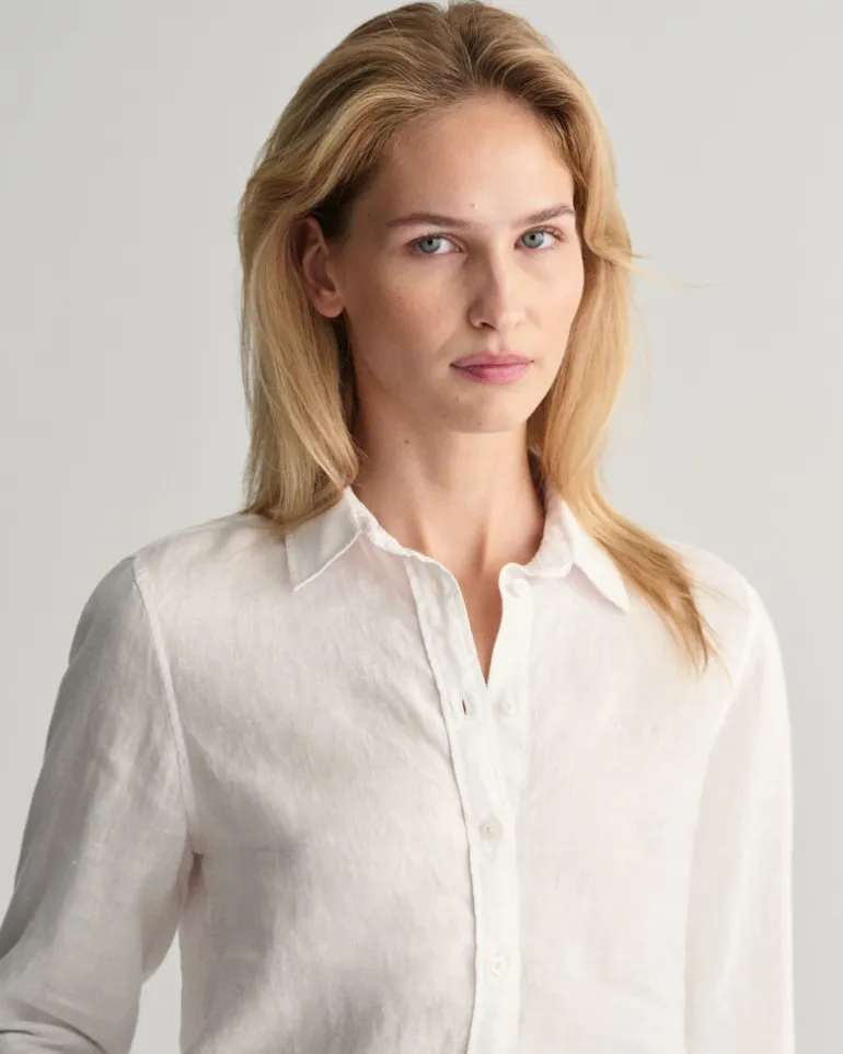 Regular Fit Leinen Chambray Bluse white