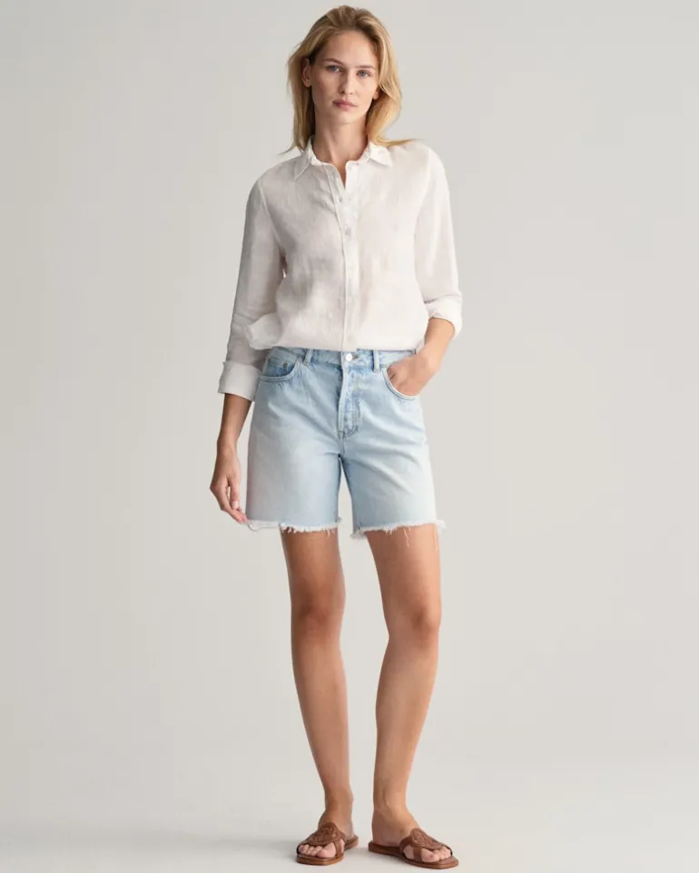 Regular Fit Leinen Chambray Bluse white
