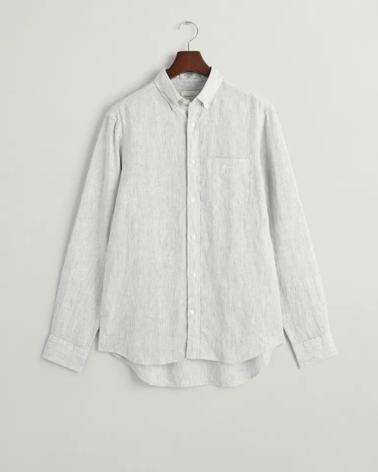Regular Fit Leinen Hemd mit Streifen white