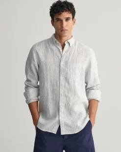 Regular Fit Leinen Hemd mit Streifen white
