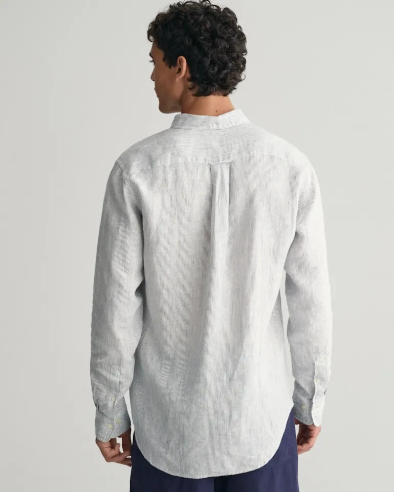 Regular Fit Leinen Hemd mit Streifen white
