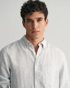Regular Fit Leinen Hemd mit Streifen white