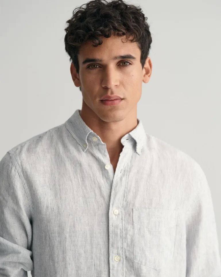 Regular Fit Leinen Hemd mit Streifen white