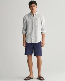 Regular Fit Leinen Hemd mit Streifen white