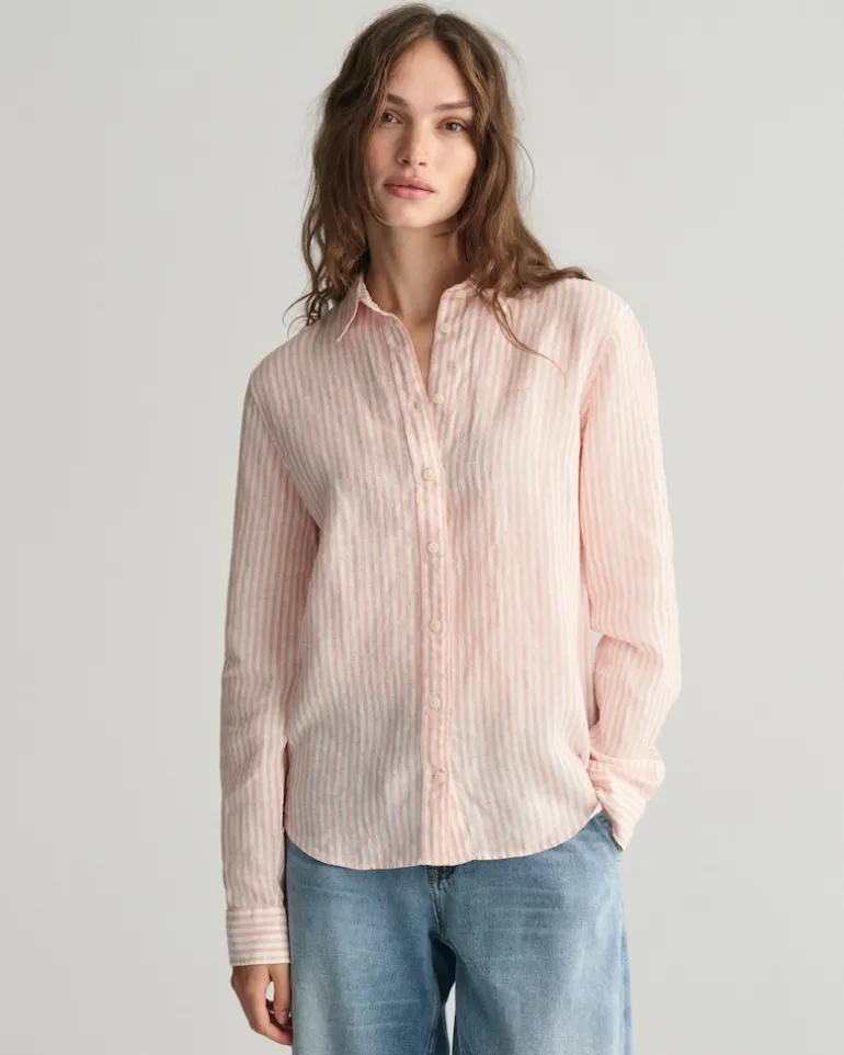 Regular Fit Leinenhemd mit Streifen peachy pink