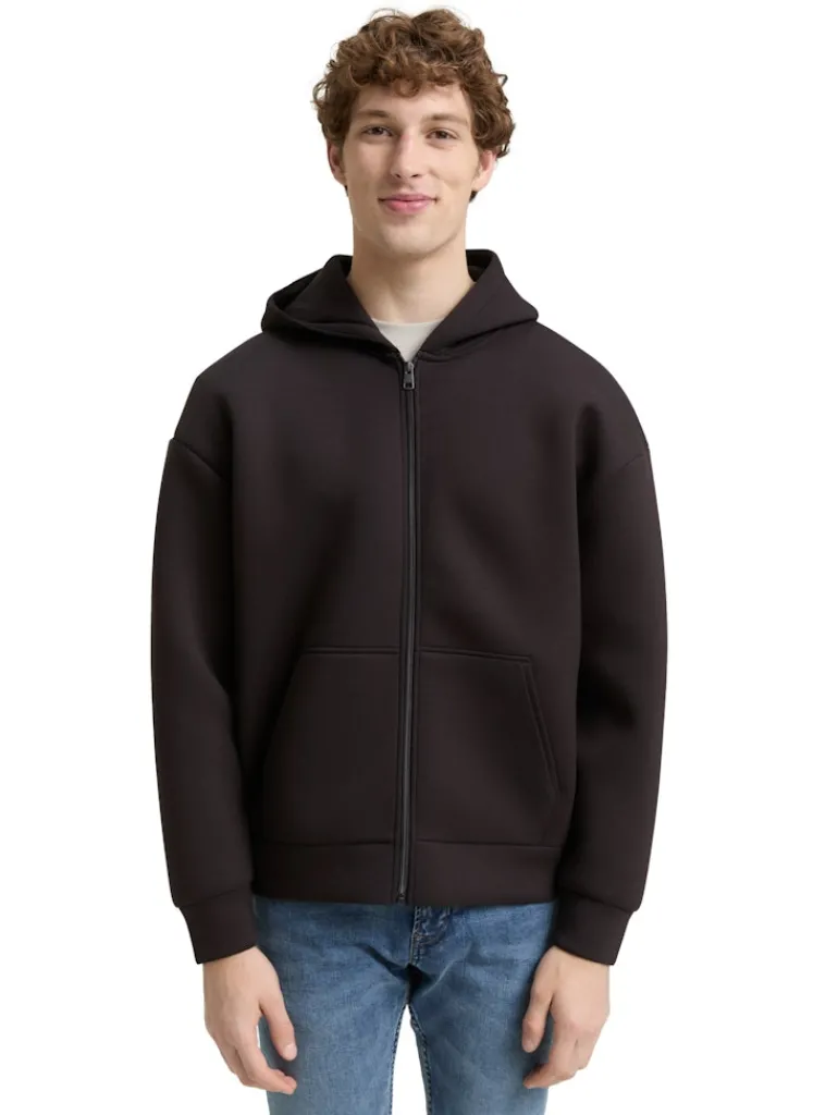 Relaxed Fit Hoodie Sweatjacke aus Scuba night watch black