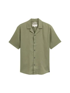 Relaxed Fit Kurzarmhemd mit Leinenanteil tree moss green