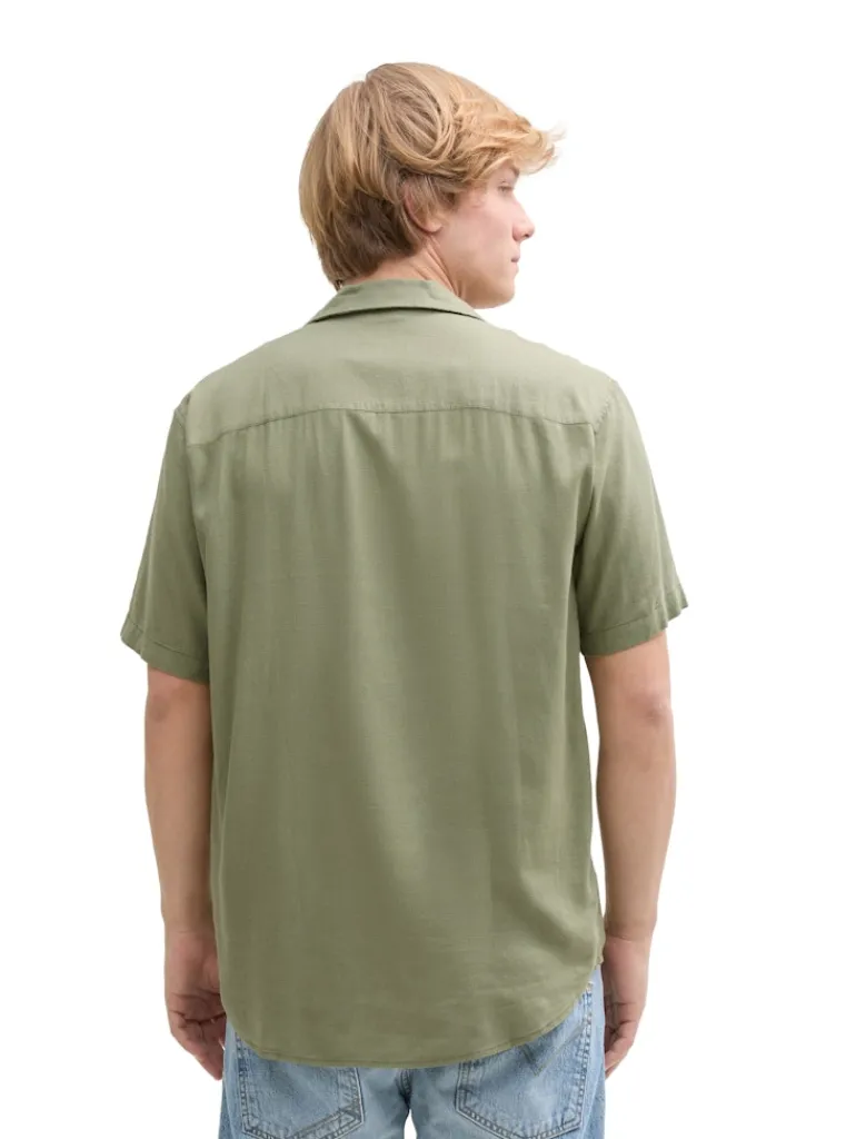Relaxed Fit Kurzarmhemd mit Leinenanteil tree moss green