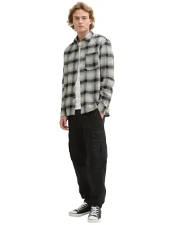 Relaxed Fit Overshirt Hemd mit Karo-Muster black white check