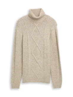 Rollkragenpullover brown offwhite structure