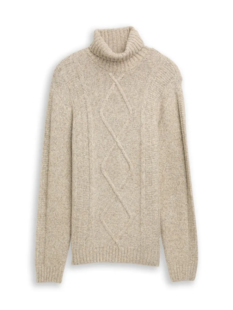 Rollkragenpullover brown offwhite structure