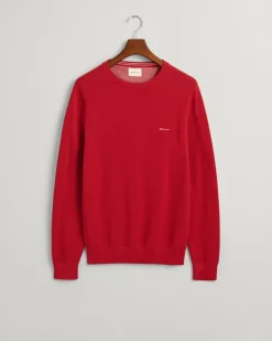Rundhalspullover aus Baumwoll-Piqué ruby red