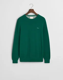 Rundhalspullover aus Baumwoll-Piqué deep forest green