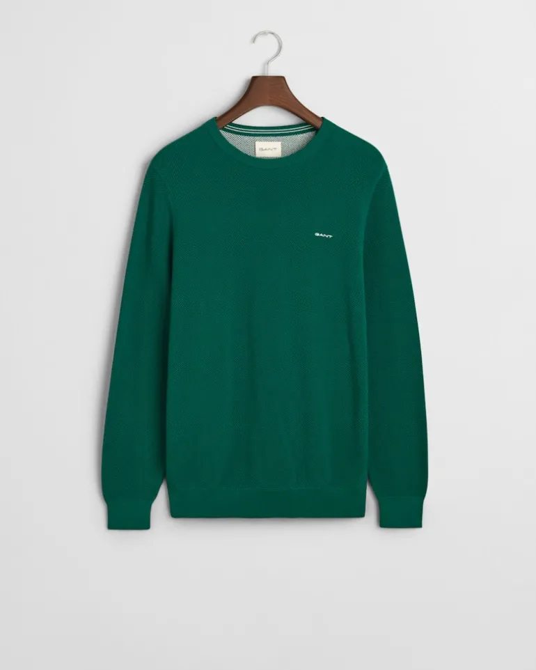 Rundhalspullover aus Baumwoll-Piqué deep forest green