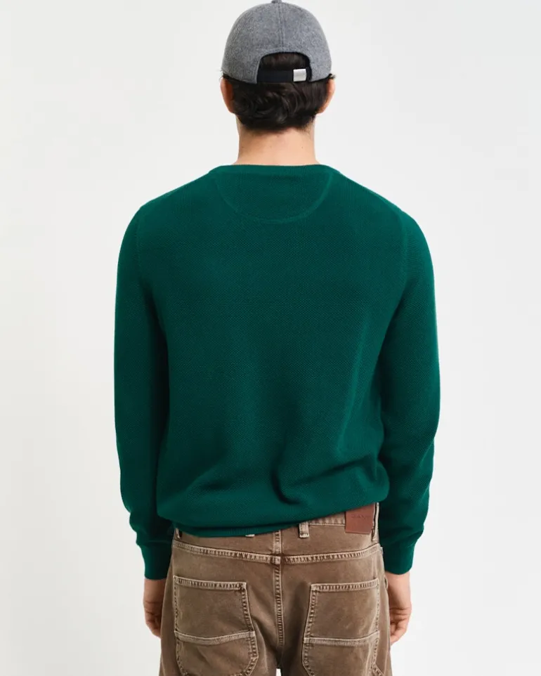 Rundhalspullover aus Baumwoll-Piqué deep forest green