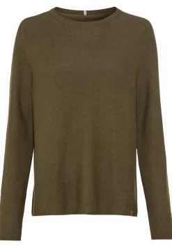 Rundhalspullover aus Feinstrick dark khaki