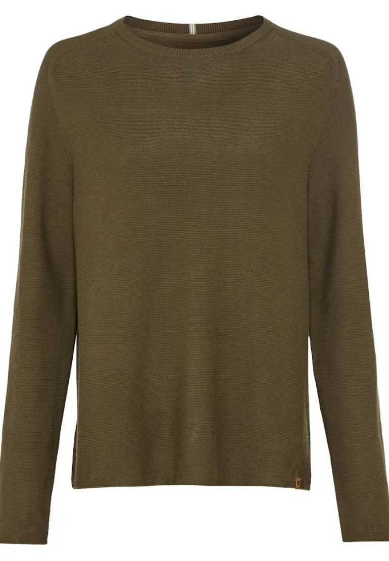 Rundhalspullover aus Feinstrick dark khaki
