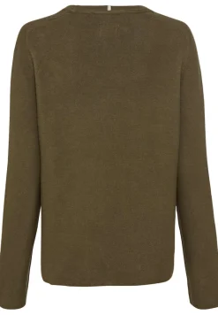 Rundhalspullover aus Feinstrick dark khaki