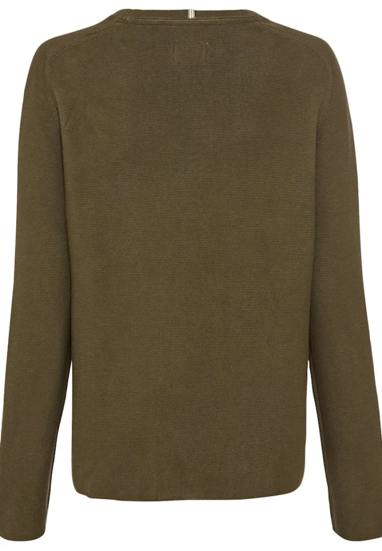 Rundhalspullover aus Feinstrick dark khaki