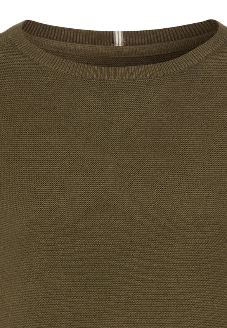 Rundhalspullover aus Feinstrick dark khaki