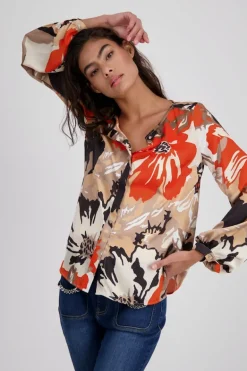 Satin Bluse geblümt lava gemustert