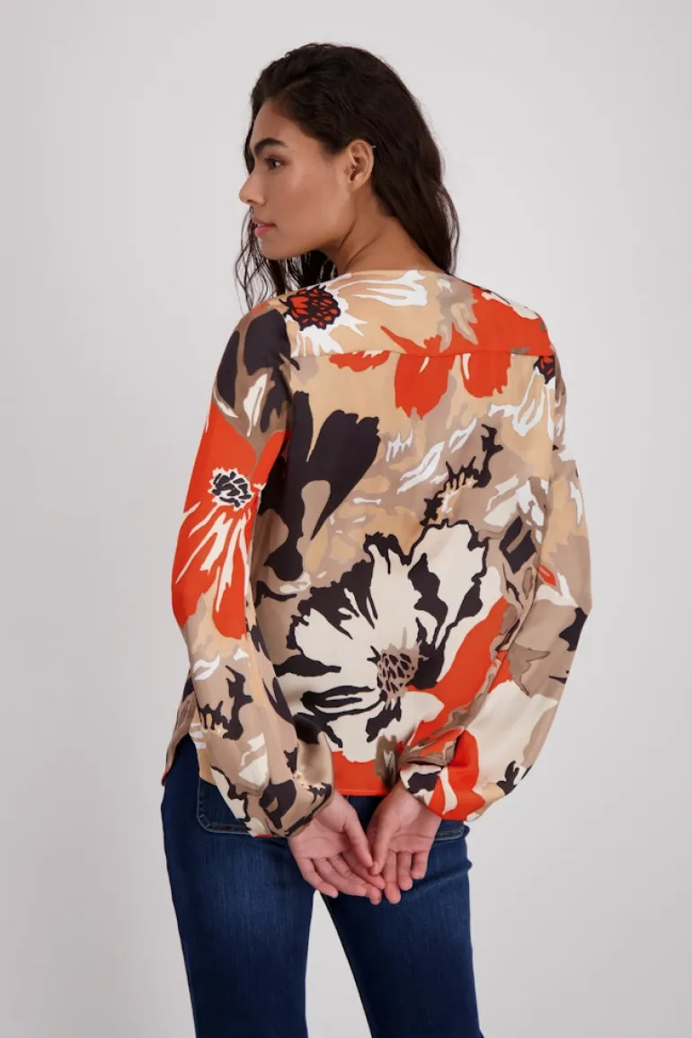 Satin Bluse geblümt lava gemustert