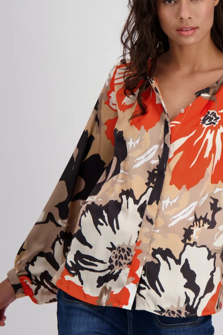 Satin Bluse geblümt lava gemustert