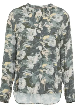 Schlupfbluse mit Stehkragen aop smoked khaki