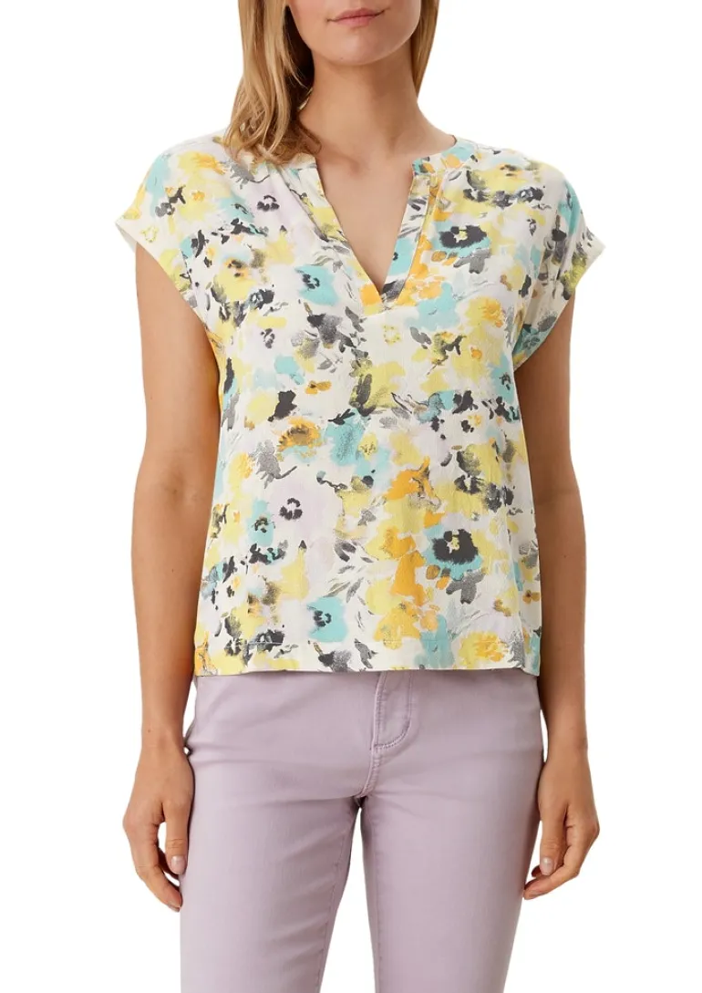 Shirt mit Front in Dobby-Struktur gelb