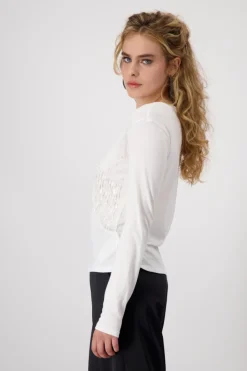 Shirt mit Pailletten und Perlen off-white