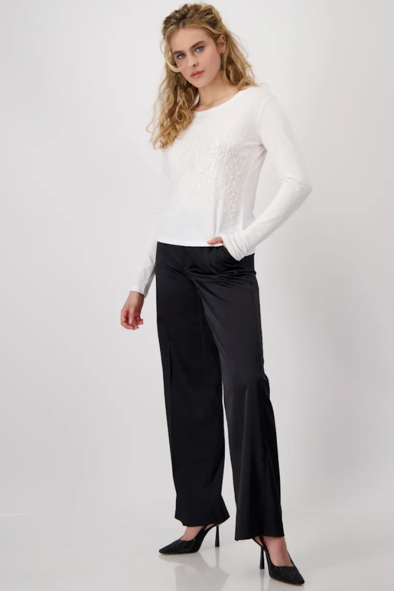 Shirt mit Pailletten und Perlen off-white