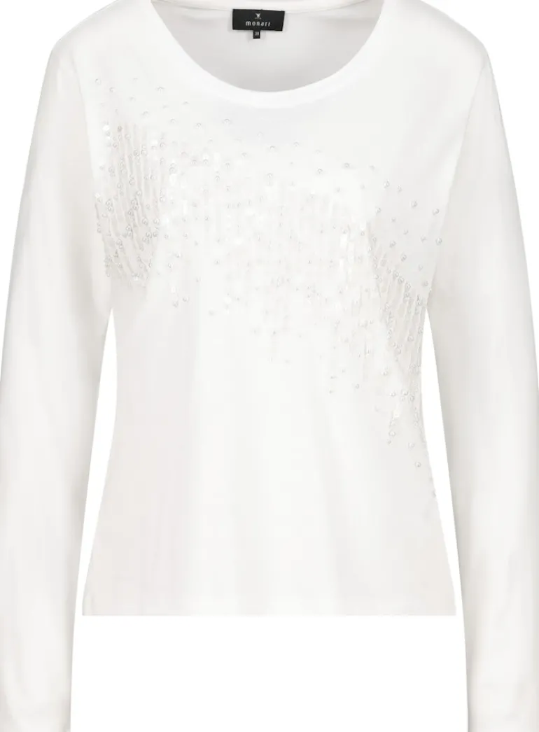 Shirt mit Pailletten und Perlen off-white