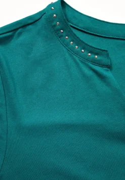 Shirt mit Schmucksteinchen petrol green