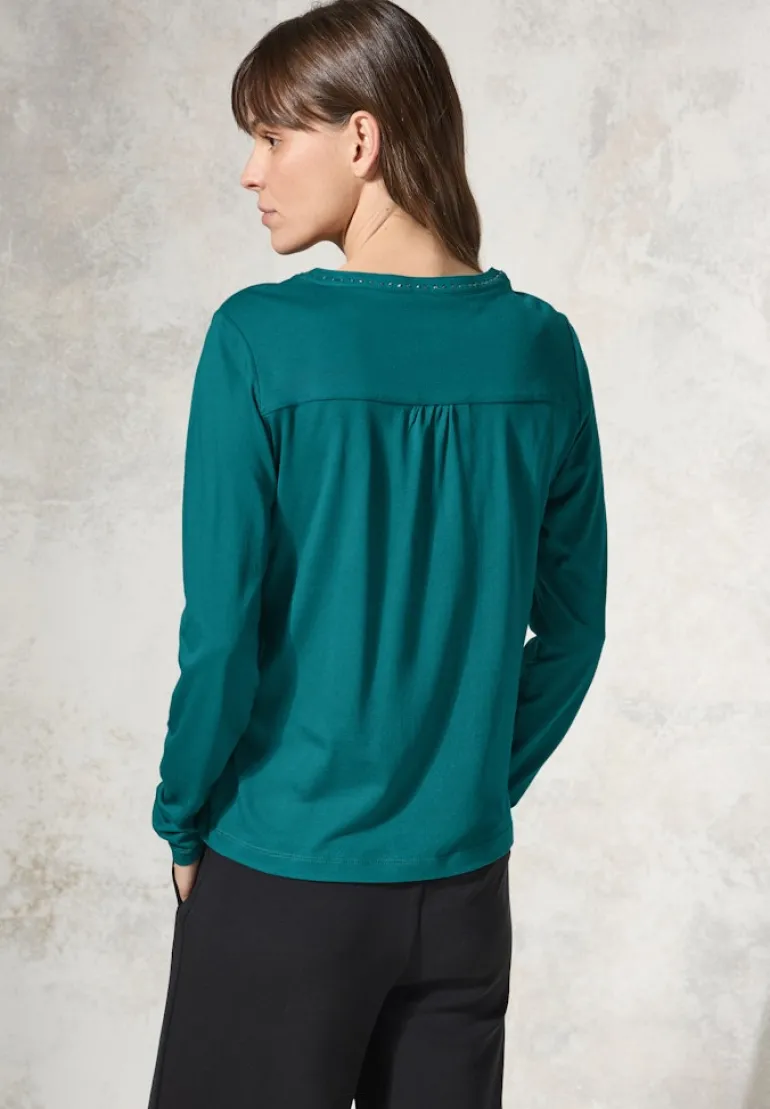 Shirt mit Schmucksteinchen petrol green